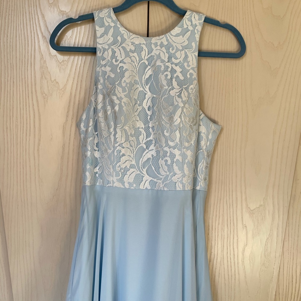 Full length light blue gown